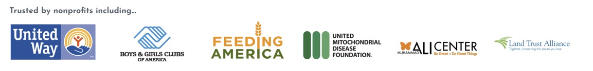 United Way, Boys & Girls Clubs of America, Feeding America, United Mitochondrial Disease Foundation, Muhammad Ali Center, Land Trust Alliance