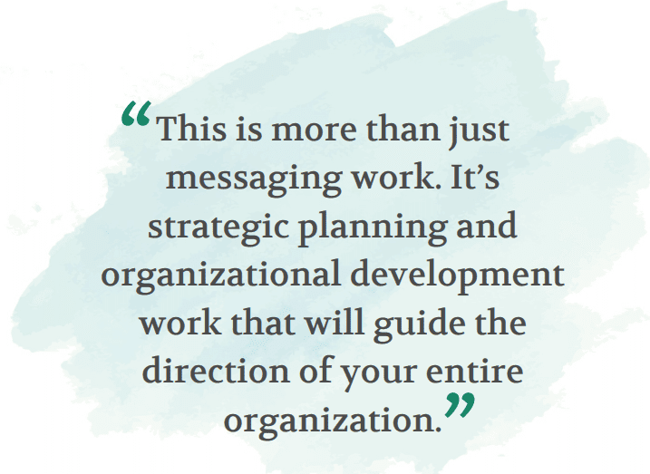 This is more than just messaging work. It's strategic planning and organizational development work that will guide the direction of your entire organization.