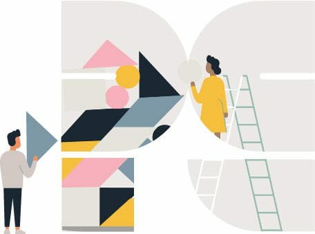 Mobile header for Prosper Strategies - two people building a strategy